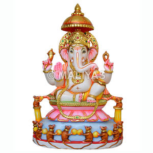 พระพิฆเนศหินอ่อนพระพิฆเนศกับหนูสำหรับบ้านวัด - Product Image 1