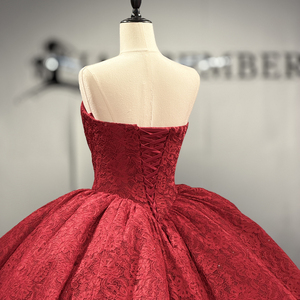 8549 Popularity Red <b>Boat</b> Neck Lace-Up Quinceanera Ball Gown Dresses With Train - Product Image 6