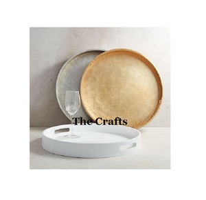 Superior Quality Aluminium Hammered <b>Serving</b> Tray <b>Set</b> Of 2 Silver Color Round Shape <b>Serving</b> Tray In Bulk - Product Image 2