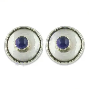 Boucles d'oreilles rondes tendance pour femmes en argent 925 avec pierre bleue plaquée or, zircon diamant, perle - pour mariage, fiançailles, fête - Product Image 3