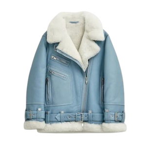 Vestes en cuir véritable pour femmes, col rabattu personnalisé, uni, teinture unie, qualité supérieure, élégantes, décontractées, streetwear d'hiver - Product Image 1