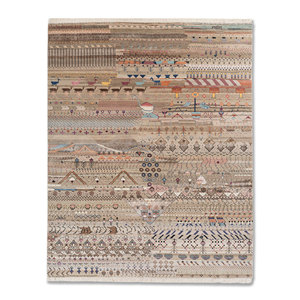 พรมขนสัตว์และไหมไผ่ถักมือลายแปลกใหม่สีเบจและสีน้ำตาล Freedom Manchaha สำหรับตกแต่งห้องนั่งเล่นวัยรุ่นและทางเดิน-Les-8333 - Product Image 1