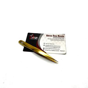 Pinzas de punta afilada con punta dorada para cejas, Impresión de logotipo personalizado, pinzas moldeadoras de cejas de acero inoxidable, servicio OEM - Product Image 5