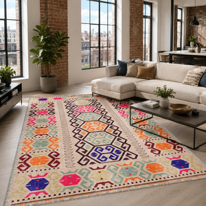 <b>Rug</b> Weavers RW7162 Kilim Blush <b>Tribal</b> Washable <b>Rug</b> Dropshipping Wholesale Washable Chenille 10 Sizes - Product Image 1