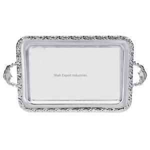 Bandeja de servicio de metal plateado Premium Forma rectangular con asa para servir aperitivos en el hogar y en el Hotel - Product Image 3