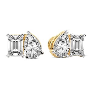 Pendientes de Diamantes Cultivados en Laboratorio Double Delight, 1 Ct Tw, Color F-G, Claridad VS, Diseño de Cuatro Piedras, Chapado en Oro de 14K, Pieza Brillante - Product Image 3