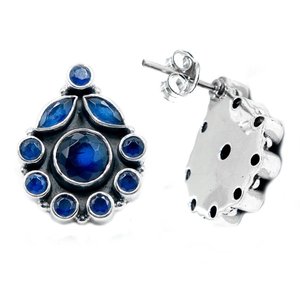 925 argent Sterling bleu Onyx boucle d'oreille goujon fait à la main pierre précieuse diamant Accent cadeau élégant pour Women-E0293-GS - Product Image 1