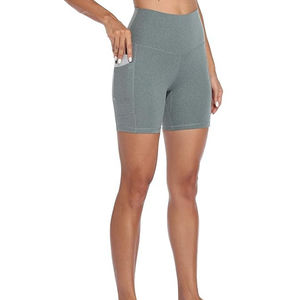 Shorts de Yoga Grises de Color Sólido para Mujer, Cintura Media, Efecto Levanta Glúteos, Personalizados, para Gimnasio, Fitness, Entrenamiento, Spandex/Poliéster, Secado Rápido - Product Image 3