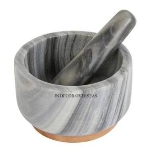 Aspecto llamativo Color blanco y negro Mármol de alta calidad estándar Hecho Mortero y mortero Utensilios de cocina y herramientas de la India - Product Image 2