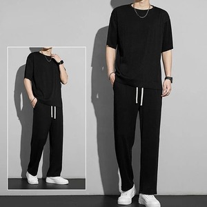 Ensemble de survêtement en velours côtelé pour homme, pantalon et haut à manches courtes, motif droit, taille haute, 100% coton, esthétique, pour l'été et le sport - Product Image 5