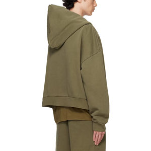 Sudadera con Capucha Gruesa de Algodón con Cremallera Completa, Personalizada al por Mayor, OEM, Holgada, con Hombros Caídos, Lisa, para Hombre - Product Image 3