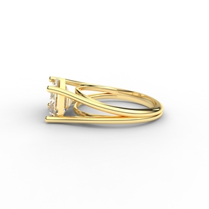 IGI Certified Emerald Cut Lab Grown Diamond Solitaire Engagement <b>Ring</b> in 9K Rose / White & Yellow Gold <b>Split</b> Shank Design - Product Image 2