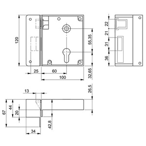 Cerradura de Seguridad para Muebles, Resistente, 2 DIN, Derecha, PZW, Entrada Interior, Distancia entre Ejes 60mm, AMF - Product Image 4