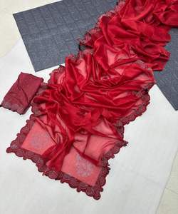 Saris indiens en soie Georgette, beauté et grâce transparentes - Tenue de soirée avec une sophistication sexy - Product Image 6