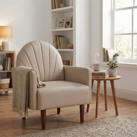 Fauteuil d'appoint en cuir PU kaki en forme de coquille avec pieds en bois massif, chaise de lecture compacte pour salon, balcon, bureau, chambre d'enfant