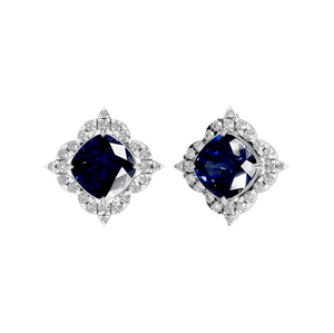 Luxurious Sapphire & Diamond <b>Earrings</b> with White Gold & Silver <b>Halo</b> Stunning for Anniversaries and Gifts - Product Image 3
