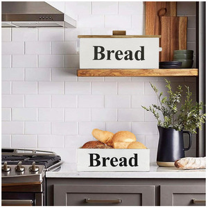 Boîte <span class=keywords><strong>à</strong></span> <span class=keywords><strong>pain</strong></span> en bois de ferme classique avec couvercle finition laquée en forme de rectangle pour la cuisine - Product Image 2