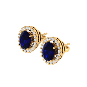 Boucles d'oreilles fines en argent sterling plaqué or avec pierre précieuse saphir taille ovale, plaqué or blanc/jaune/rose, largeur 8,0 mm - Product Image 4