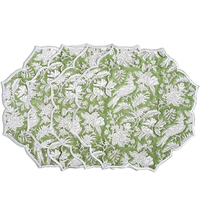 Set de table moderne traditionnel de luxe antidérapant en coton lavable à rayures florales |   Tapis à bords festonnés imprimé à la main pour la maison
