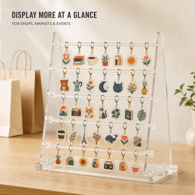 Custom Clear Acrylic Keychain Display Rack 5 Tier Hanging Stand for Charms Earrings Jewelry Craft Fair Market and Retail Counter