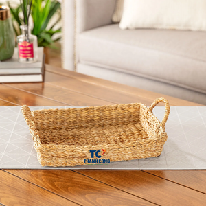 Charmant plateau en rotin fait main avec poignées parfait pour le petit déjeuner ou la décoration naturelle de la maison Eco Craft du Vietnam - Product Image 2