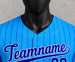 Custom Men's Baseball Jersey Blue <b>Striped</b> V-Neck Short Sleeve Polyester Breathable Teamname 00 Front Print Regular Fit - Product Image 6