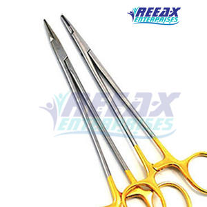 Porte-aiguilles chirurgical manuel REEAX ENTERPRISES en acier inoxydable de haute qualité avec poignée dorée et impression de logo - Product Image 2