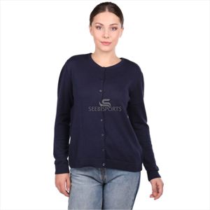 เสื้อถักถักผู้หญิงสีฟ้าติดกระดุม - Product Image 3