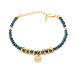 Bracelet en diamant Rondelle à facettes bleues beau Bracelet en perles à breloques or 18 carats Vermeil fait à la main cadeau de fête personnalisé - Product Image 4