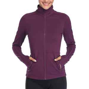 Chaqueta de yoga OEM personalizada para mujer, top deportivo de manga larga con cordón, orificios para los pulgares, transpirable, sin costuras, diseño de cremallera completa, sólido, de 2 piezas - Product Image 6