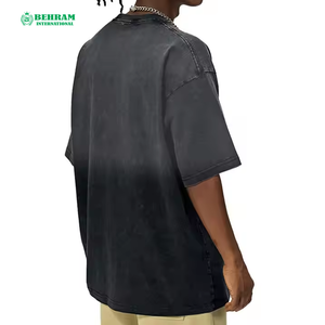 T-shirt Homme Uni de Haute Qualité 100% Coton Délavé à l'Acide Effet Soleil, Coupe Classique, Séchage Rapide, Écologique, Respirant, Grammage Lourd - Product Image 3