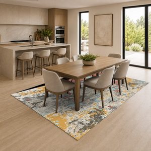 Alfombra de chenilla lavable a máquina con estampado digital tradicional anatólico en terracota dorado, antideslizante, modelo LXDP-0215 de RUGS DEPOT, venta al por mayor. - Product Image 4