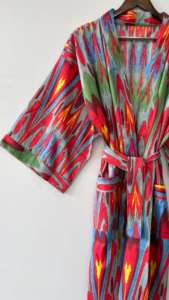 เสื้อคลุมกิโมโนโบฮีเมียนคอตตอน100% พิมพ์ลายดอกไม้ชุดคลุมอาบน้ำสำหรับงานเทศกาลฤดูหนาวสีรุ้ง - Product Image 4