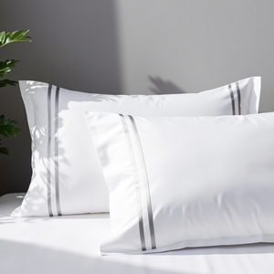 Funda De Almohada moderna de satén de polialgodón refinado 4040S 250T dobladillo francés técnica tejida a rayas funda de almohada de tamaño estándar - Product Image 1