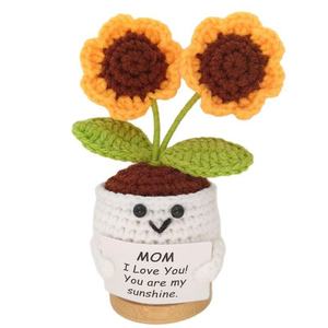 Hand-Crocheted Cotton Flowers Sunflower Knitted Roses for Graduation New Year Valentine's Day & Easter <b>Artificial</b> <b>Bouquets</b> - Product Image 5