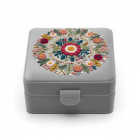 Boîte de rangement à bijoux portable de qualité supérieure, carrée, avec fermeture éclair, motif floral, en tissu de velours brodé à la main, couleur personnalisée, broderie