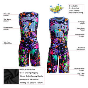 Uniforme de basketball réversible en gros, haute qualité, style classique rétro, vêtements de sport imprimés 100 % polyester, personnalisable, grandes tailles - Product Image 2