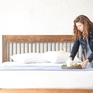 Cadre de lit en bois massif minimaliste moderne, couleur naturelle, durable, écologique, teck, acajou, meubles en bois de suar, chambre à coucher, hôtel, villa 030203 - Product Image 1