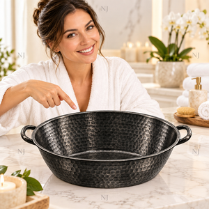 Bol de pédicure élégant noir en acier fait main pour spa, bain de pieds et massage – Meilleur prix – Bassin de spa pour pieds rond en cuivre martelé - Product Image 2