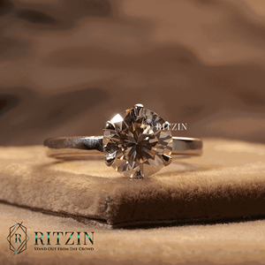 Round Cut Moissanite <b>Solitaire</b> Engagement <b>Ring</b> with Sterling <b>Silver</b> and Prong Setting for Women - Product Image 1