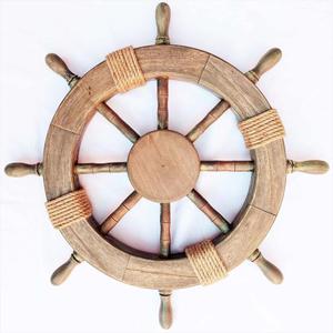 Timón de Barco de Madera Maciza Hecho a Mano en India con Detalles en Latón para Decoración Náutica de Pared, Disponible al Mejor Precio - Product Image 5