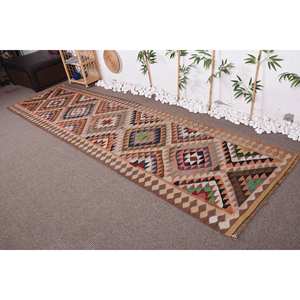 Alfombra de lana de área grande Bohemia Vintage 9x12 rectángulo estilo Kilim 10mm respaldo de látex geométrico Beige-para decoración de habitación de pasillo - Product Image 1