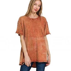 Camisetas de mujer de lavado ácido de alta calidad 2024, camiseta informal para mujer con hombros caídos, venta al por mayor, nuevo diseño de manga corta - Product Image 6