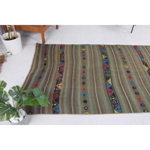 Alfombra de 4.5x8.9 pies, Alfombra Turca Kilim, Alfombra Floral de Lana Verde Vintage - Product Image 3