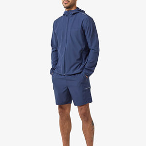 Conjunto de chaqueta cortavientos y pantalones cortos unisex para hombre, traje de verano de secado rápido transpirable con estampado sólido de dos piezas - Product Image 5