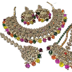 Chapado en oro alto diseñador indio paquistaní Kundan joyería boda fiesta desgaste gargantilla collar pendientes conjuntos de joyería para mujer - Product Image 1