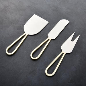 Rebanador de mantequilla pulido, esparcidor de queso con mango de hoja dorada, vajilla de acero inoxidable Chapado en plata real, nuevo diseño - Product Image 5