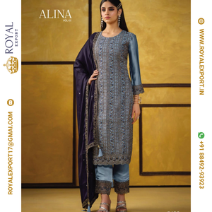 ชุดปากีสถานแบบใหม่ของอลีนา พร้อมงานปักลายหนักและผ้าคลุมไหล่ปักลาย - Product Image 6