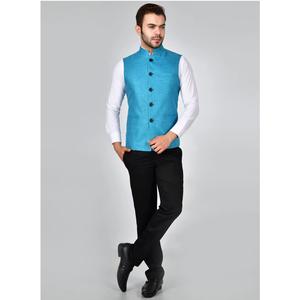 Chaleco Azul Pavo Real de Calidad de Exportación para Hombre, para Novios, Funciones Tradicionales, Fiestas y Eventos Especiales, en Venta - Product Image 1