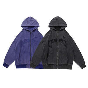 Personalización Algodón Recortado Parche desgastado Aplique-Sudadera con capucha bordada Vintage personalizado Oversize Acid-Sun Fade-Wash Hoodies - Product Image 1